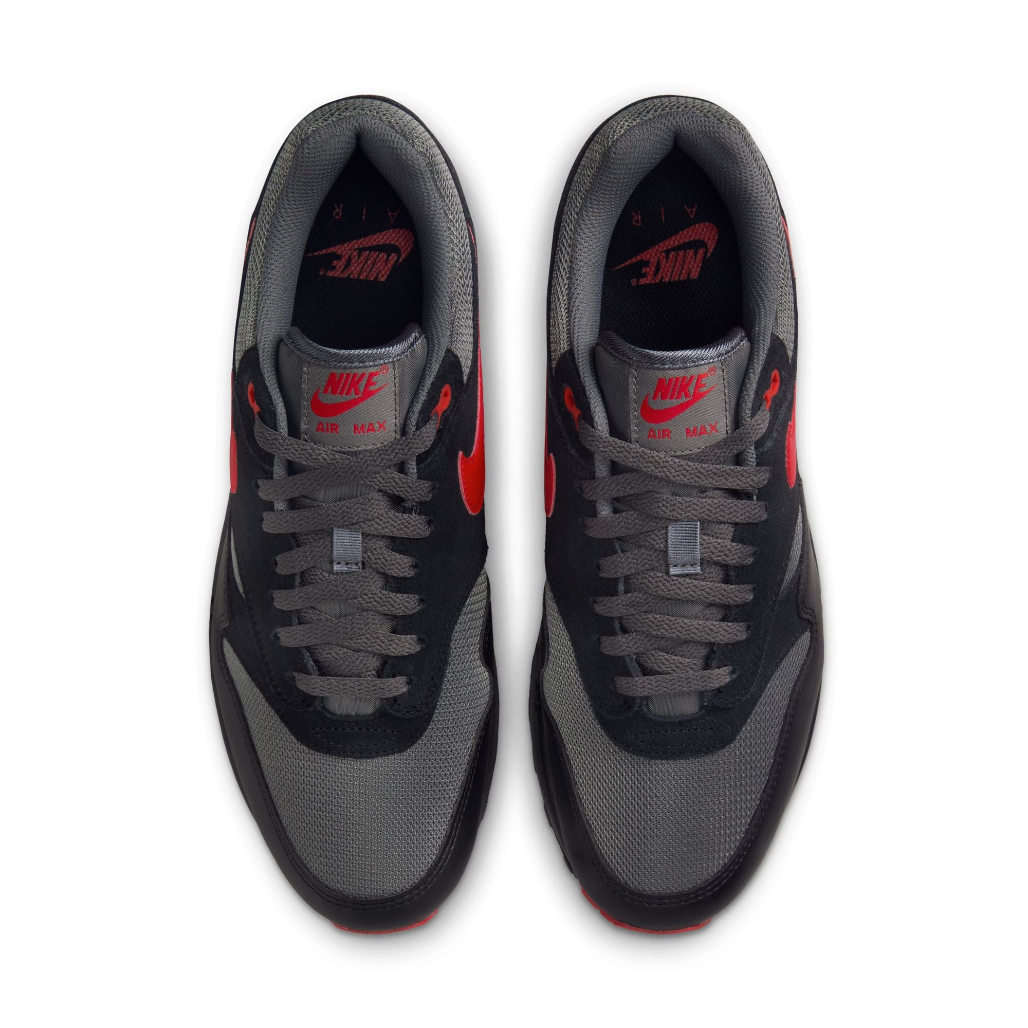 MENS NIKE AIR MAX 1 ESSENTIAL (BLACK/UNIVERSITY RED/IRON GREY)