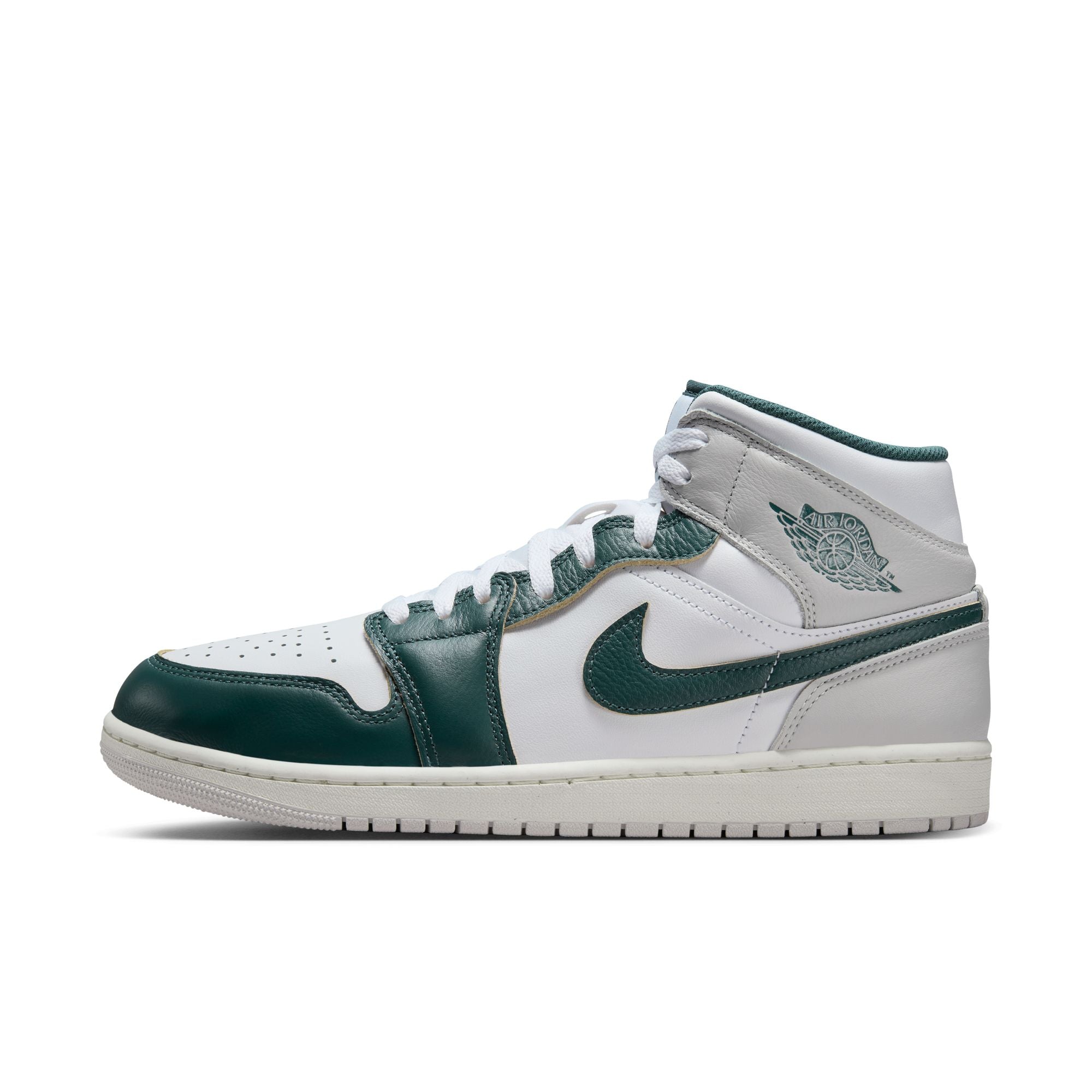 MENS AIR JORDAN 1 MID SE (WHITE/OXIDIZED GREEN/SAIL)