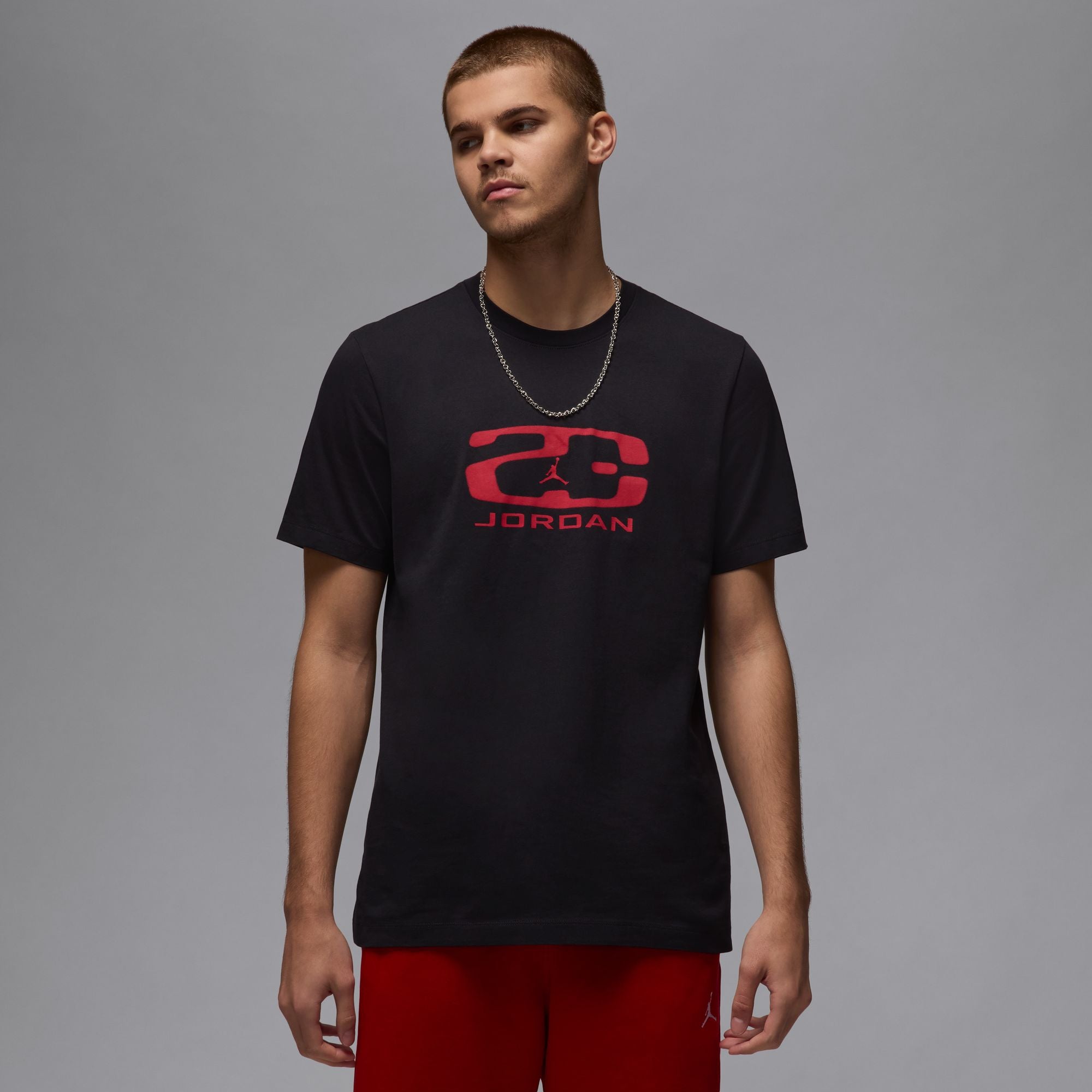 MENS JORDAN FLIGHT ESSENTIAL HBR T-SHIRT (BLACK/VARSITY RED)