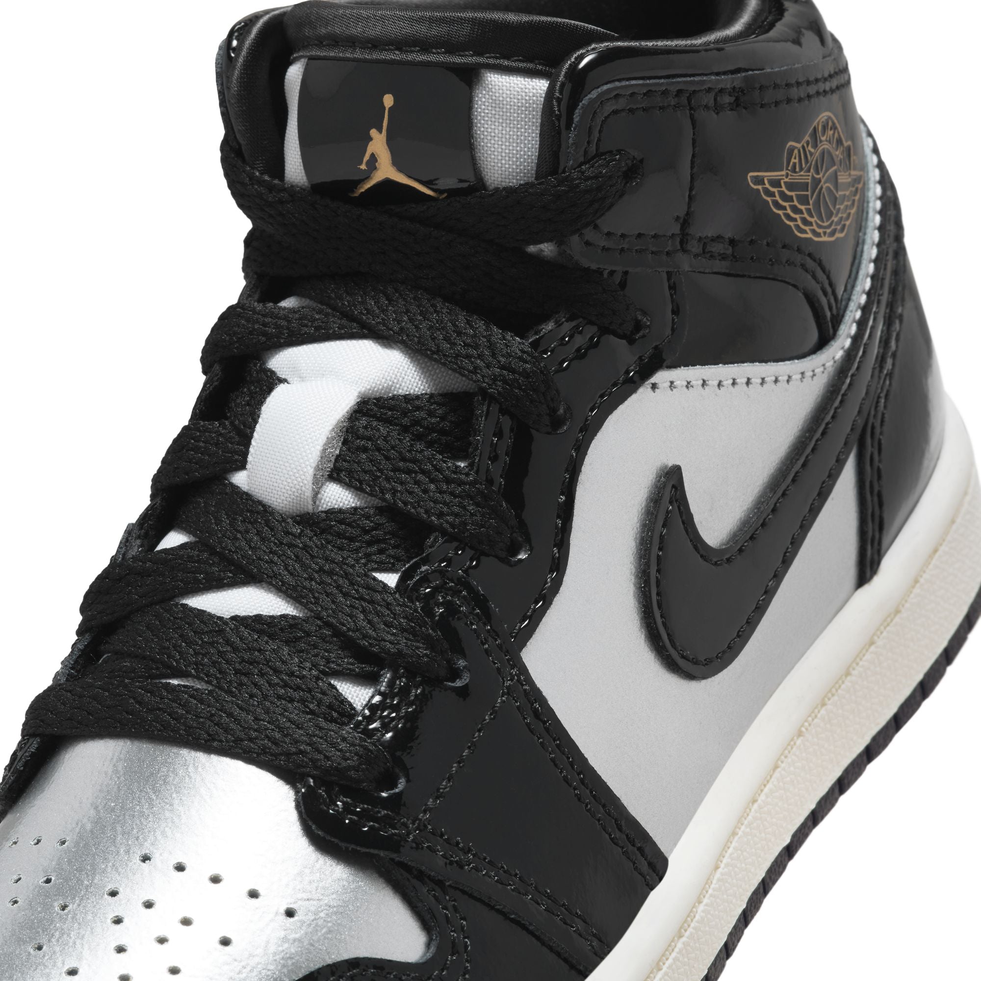 KIDS JORDAN 1 MID SE PS (BLACK/METALLIC GOLD/METALLIC SILVER)