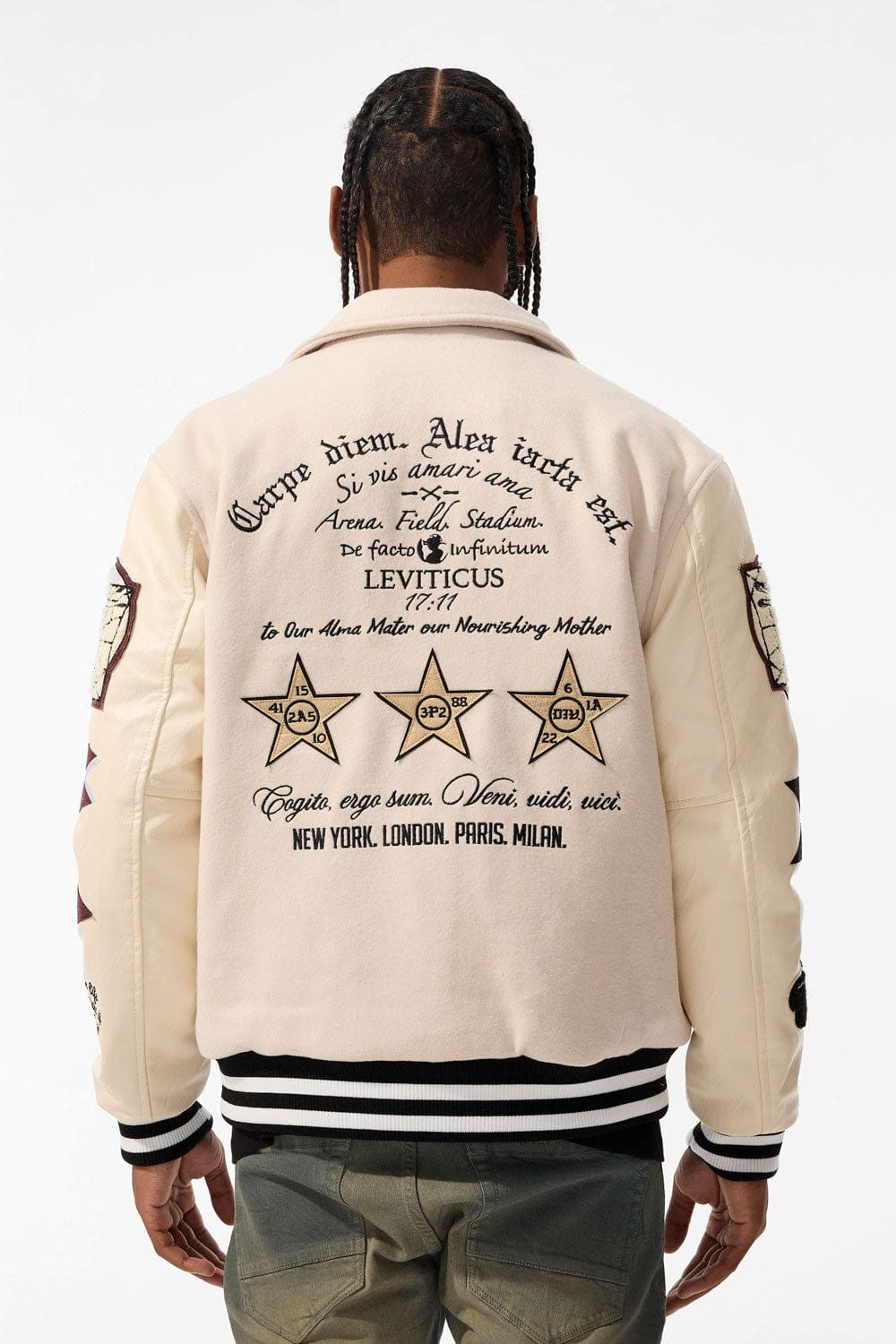 MENS JORDAN CRAIG CARPE DIEM VARSITY JACKET (BONE)