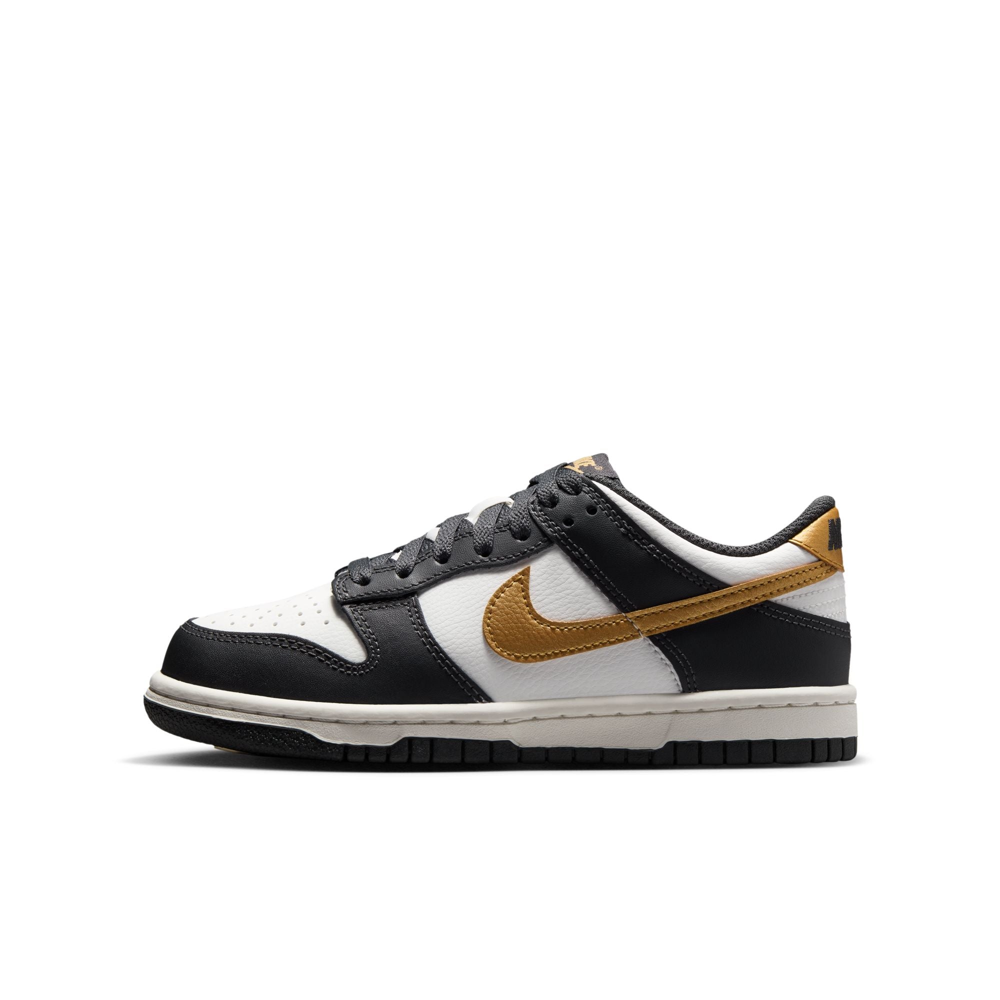 KIDS NIKE DUNK LOW GS (SUMMIT WHITE/METALLIC GOLD/ANTHRACITE)