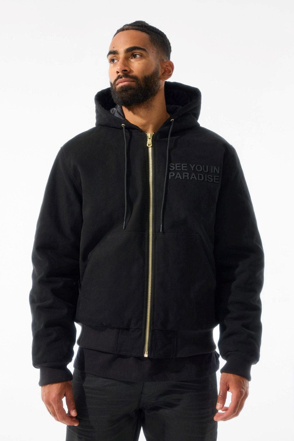 MENS JORDAN CRAIG SEE YOU IN PARADISE HOODED WORK JACKET (BLACK)