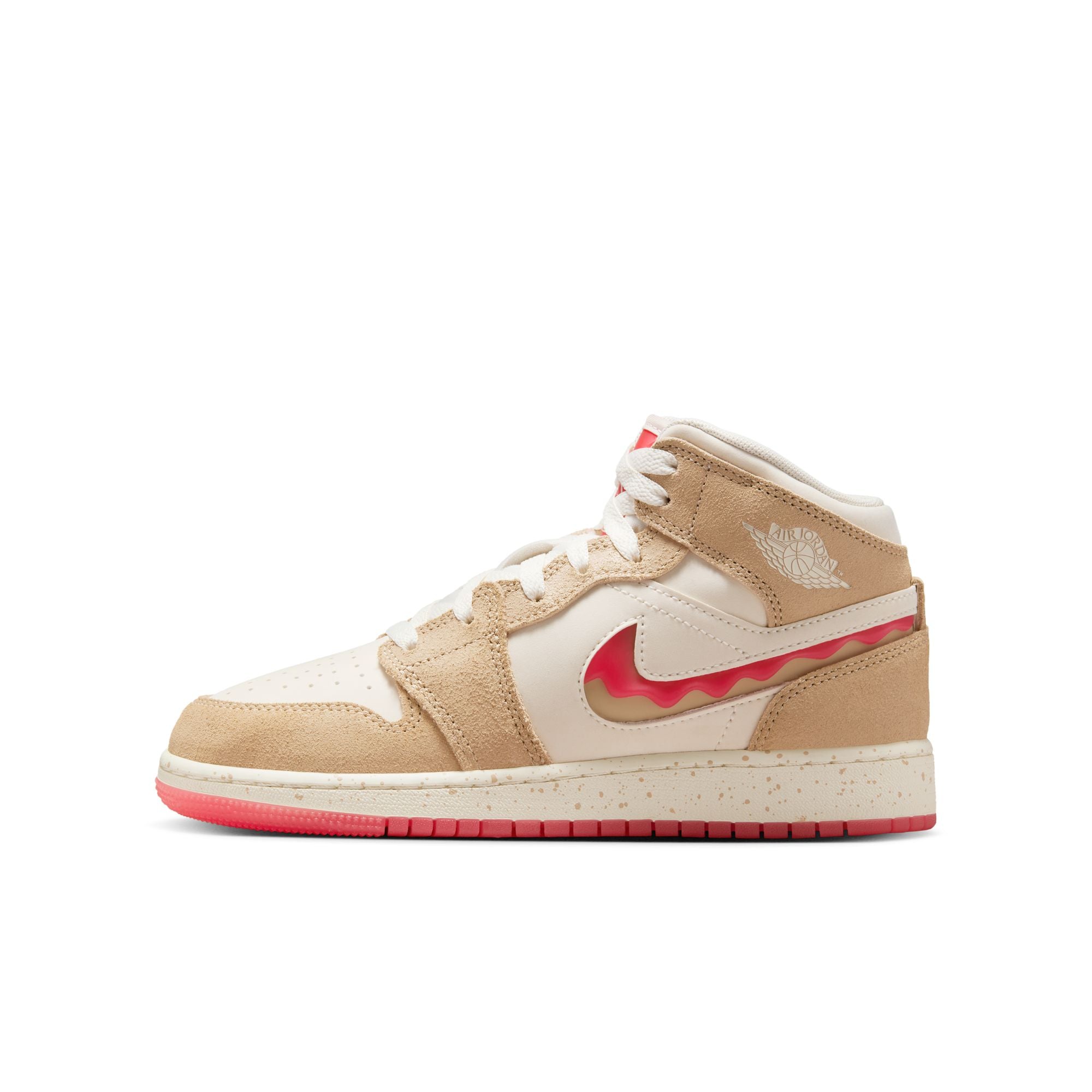 KIDS AIR JORDAN 1 MID SE GS (DESERT/FUSION RED/PALE IVORY)