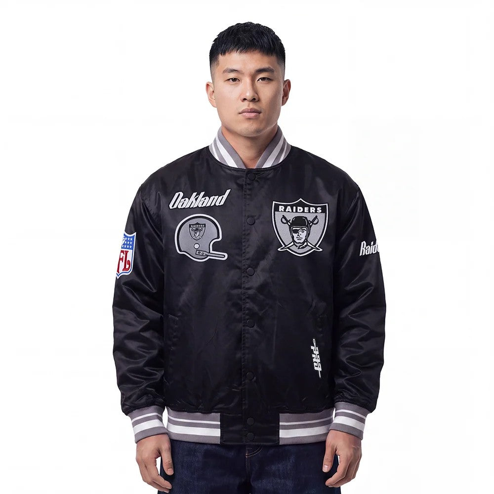 MENS PRO STANDARD OAKLAND RAIDERS RETRO CLASSICS PRO SAITN JACKET (BLACK/GREY)