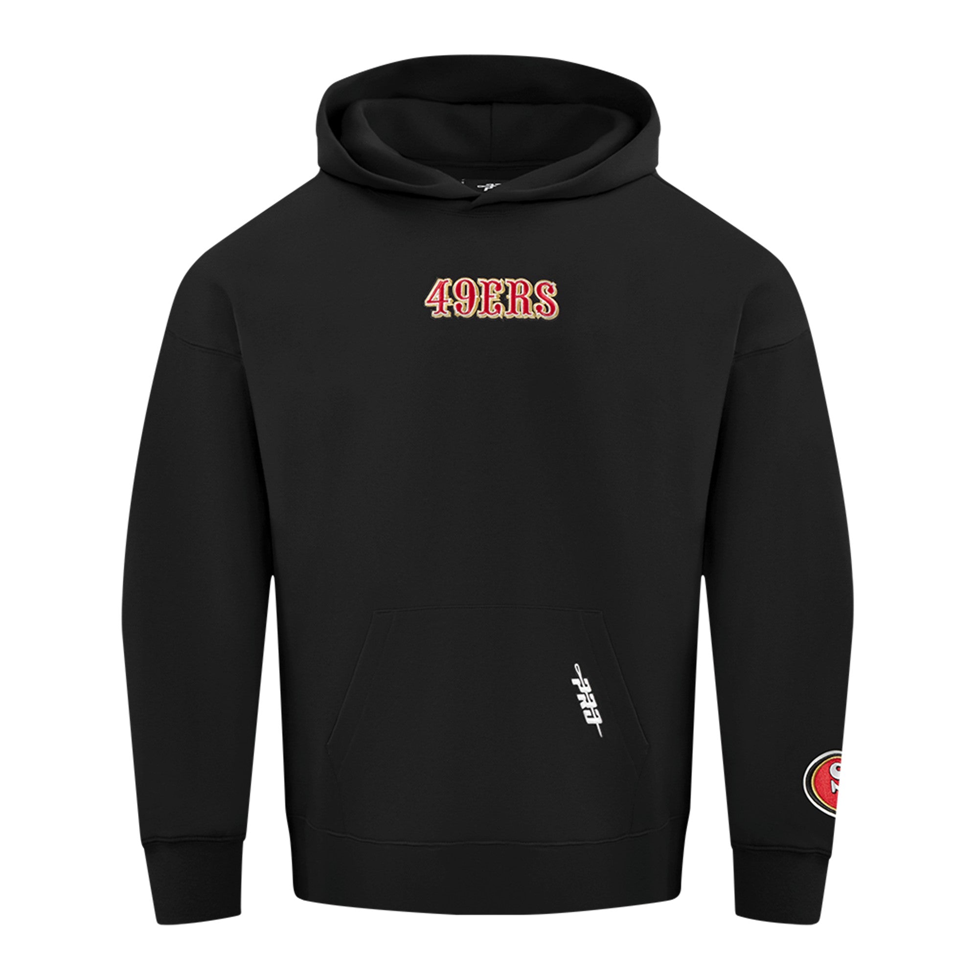 MENS PRO STANDARD SAN FRANCISCO 49ERS WINGSPAN DROP SHOULDER PULLOVER HOODIE (BLACK)