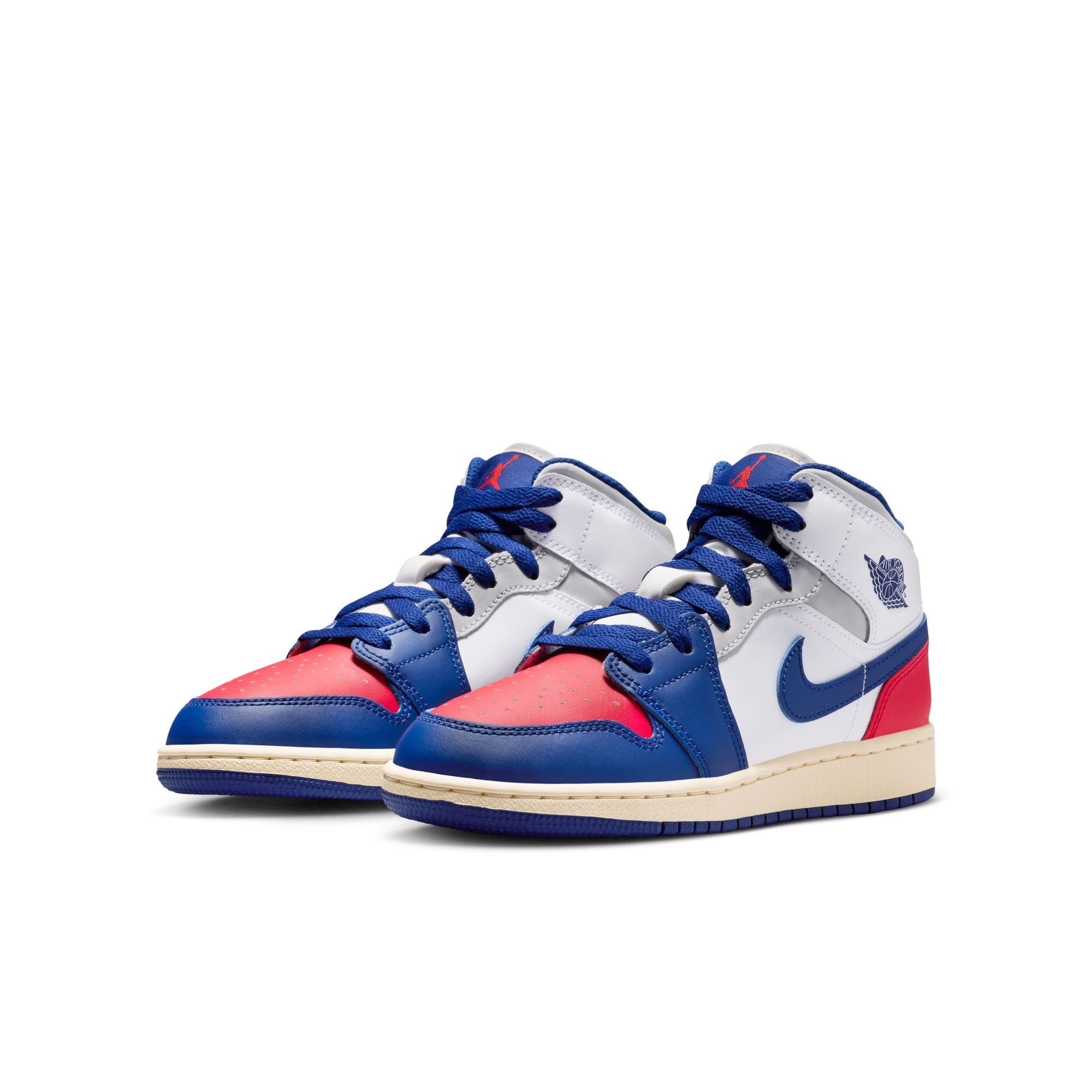KIDS AIR JORDAN 1 MID GS (WHITE/DEEP ROYAL BLUE/UNIVERSITY RED)