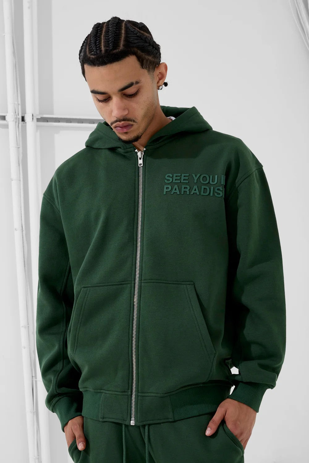 MENS JORDAN CRAIG SYIP TONAL ZIP HOODIE (DEEP OLIVE)