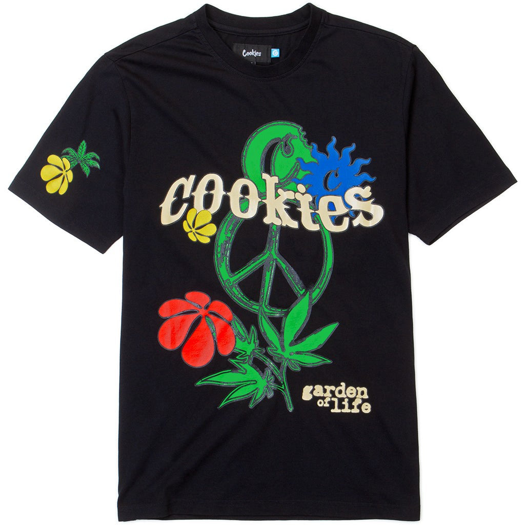 MENS COOKIES GARDEN OF LIFE SS KNIT 2 WITH PUFF PRINT TRANSFER ARTWORK (BLACK)