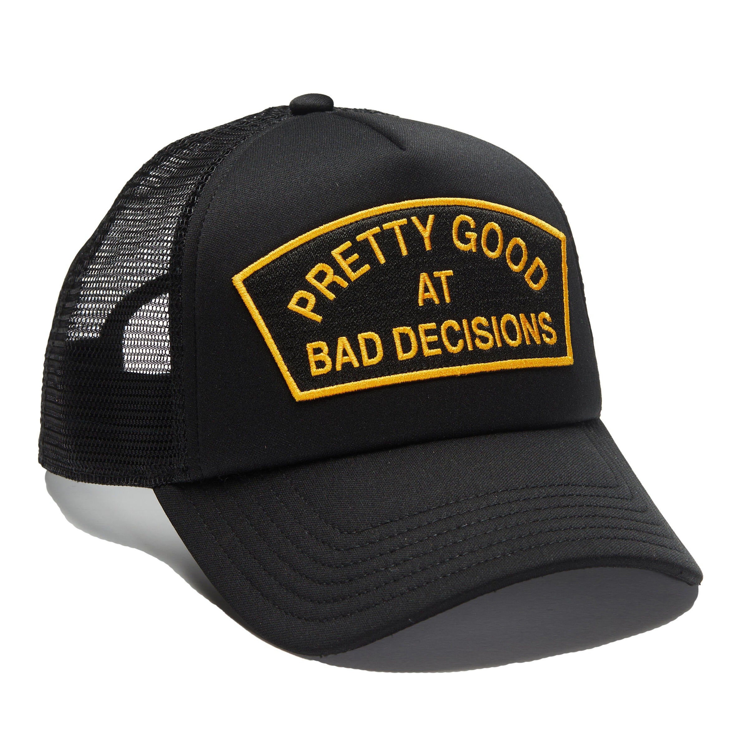 "BAD DECISIONS" MESH BACK TRUCKER HAT (BLACK)