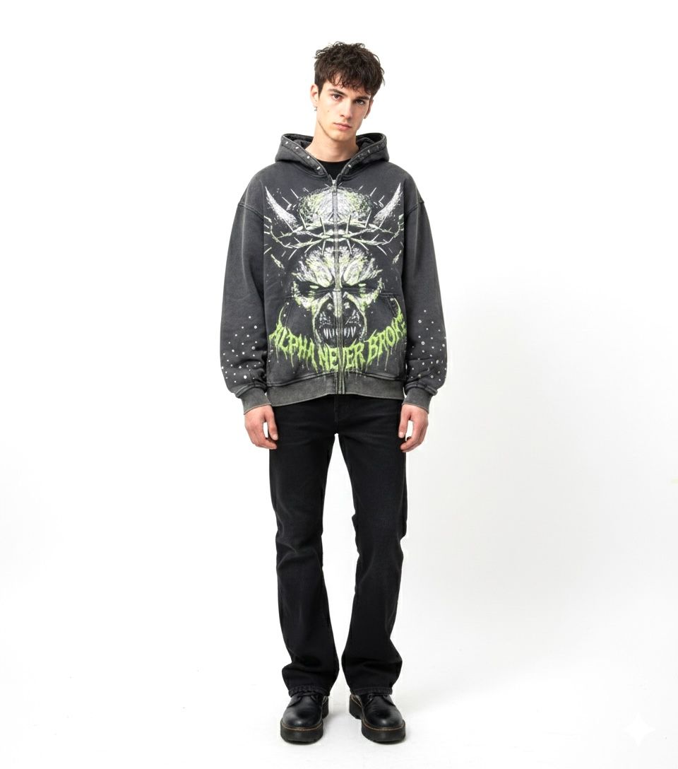 MENS ALPHA STYLE EREBUS ZIP UP HOODIE (BLACK)