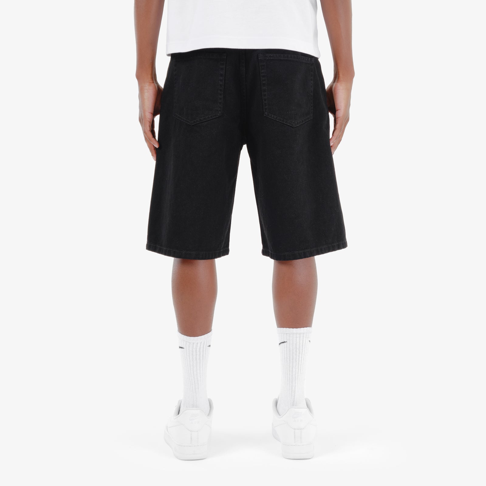 MENS COPPER RIVET RIP & REPAIR RELAXED FIT DENIM SHORT (BLACK)