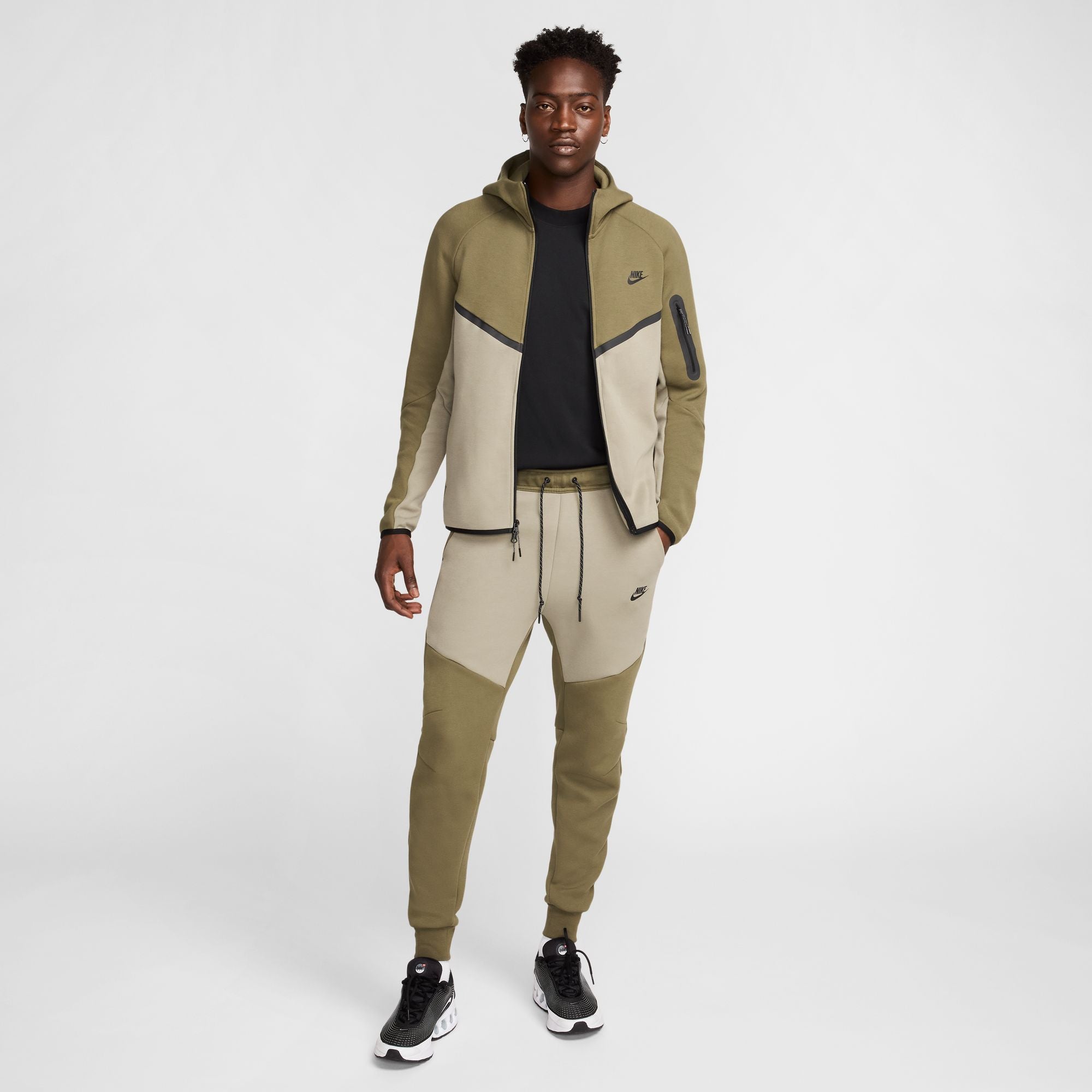 MENS NIKE TECH FLEECE FULL-ZIP WINDRUNNER WARMUP (MEDIUM OLIVE/LIGHT ARMY/BLACK)