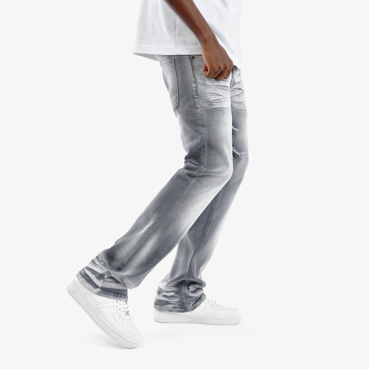 MENS COPPER RIVET CROSS HATCH FLARE FIT JEAN (GREY)