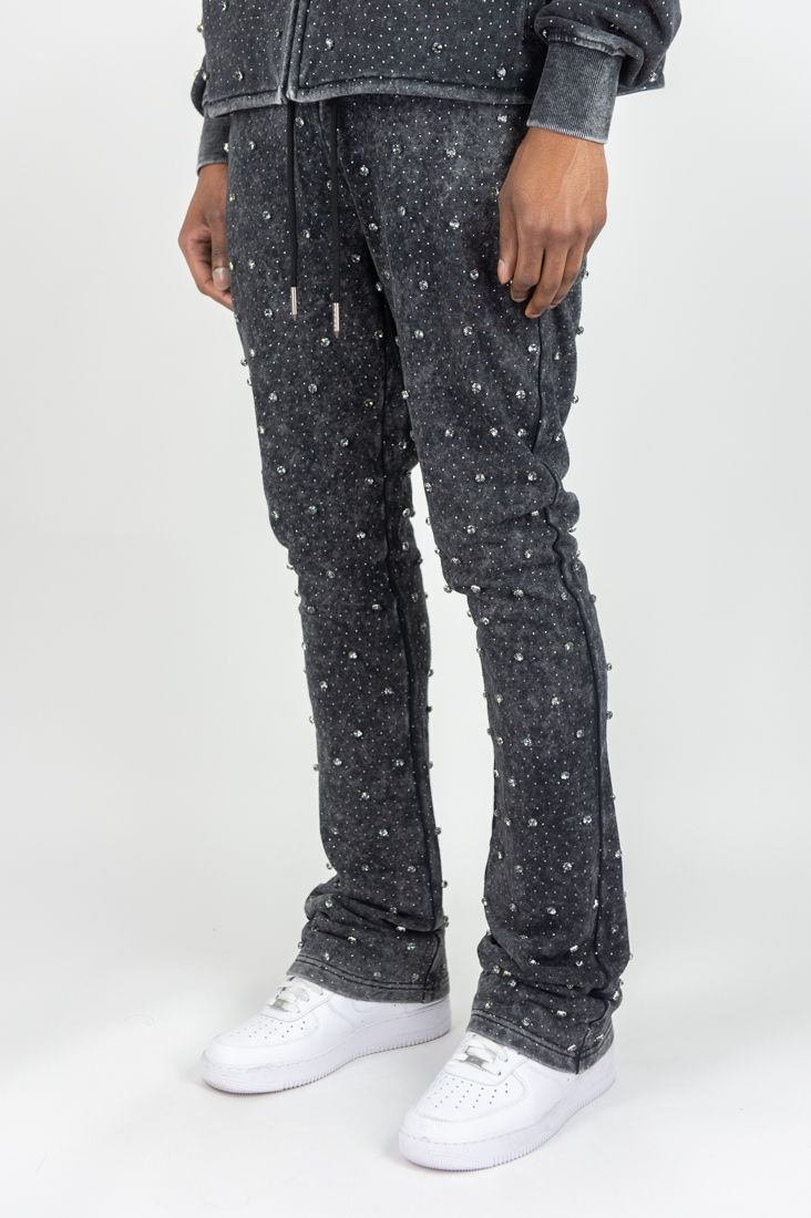 MENS R3BEL DENIM F.TERRY DIAMOND FULL-ZIP WARMUP (ASH BLACK)