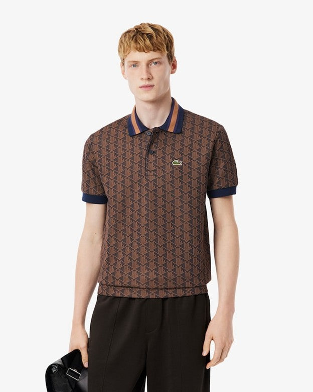 MENS LACOSTE CLASSIC FIT MONOGRAM POLO (PURPLE/BROWN)