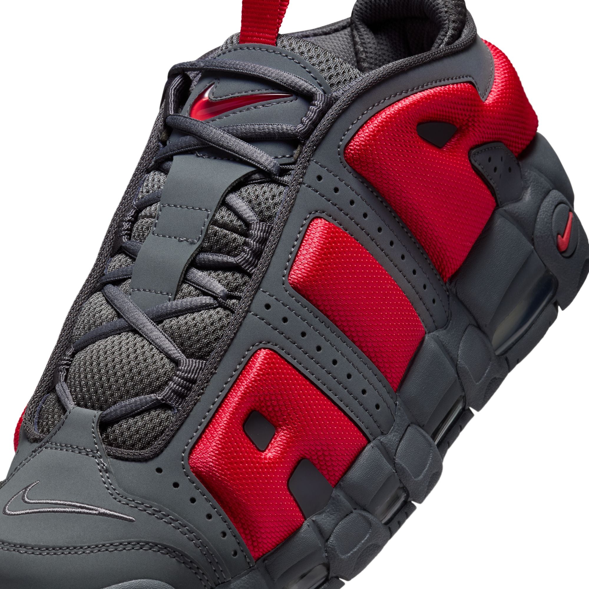 MENS NIKE AIR MORE UPTEMPO LOW (DARK GREY/LT CRIMSON/METALLIC SILVER)