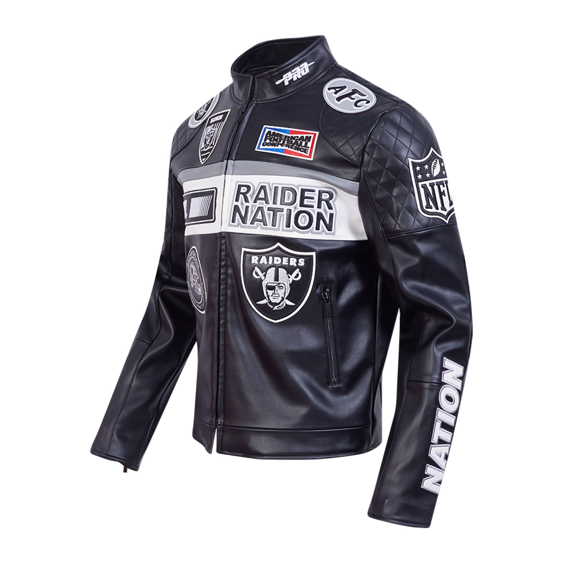 MENS PRO STANDARD LAS VEGAS RAIDERS MOTO JACKET (BLACK/WHITE)