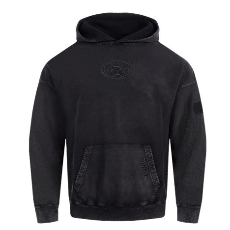 MENS PRO STANDARD SAN FRANCISCO 49ERS WASHED CLASSIC M ENZYME WASH DROP SHOULDER FT PO HOODIE (WASHED BLACK)