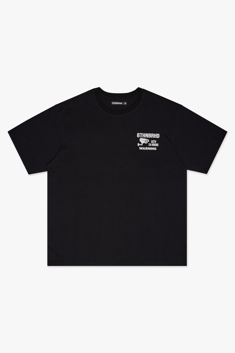 MENS 6TH NBRHD "WARNING" T-SHIRT (BLACK)