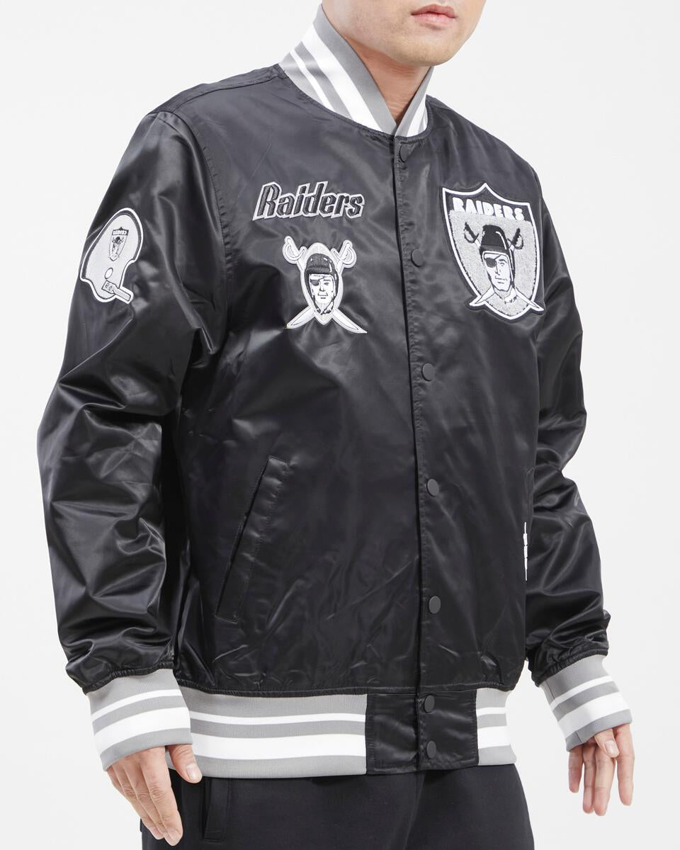 LAS VEGAS RAIDERS RETRO CLASSIC RIB SATIN JACKET (BLACK/GREY)