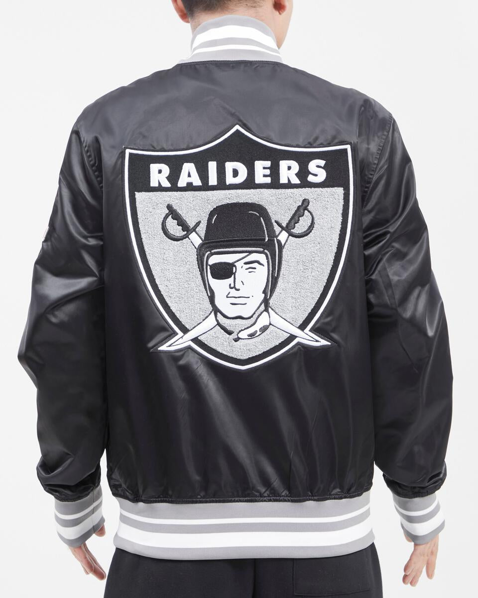 LAS VEGAS RAIDERS RETRO CLASSIC RIB SATIN JACKET (BLACK/GREY)