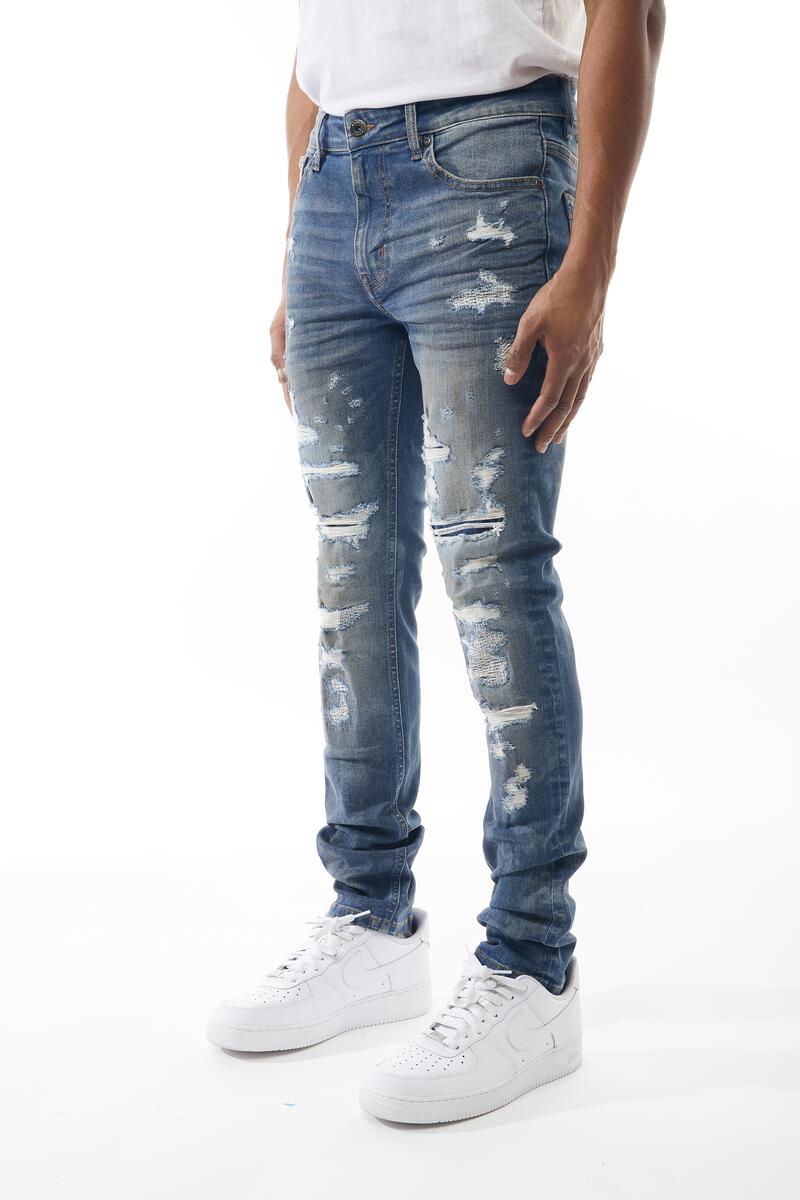 MENS M. SOCIETY RIP & REPAIR JEAN (BLIZZARD)