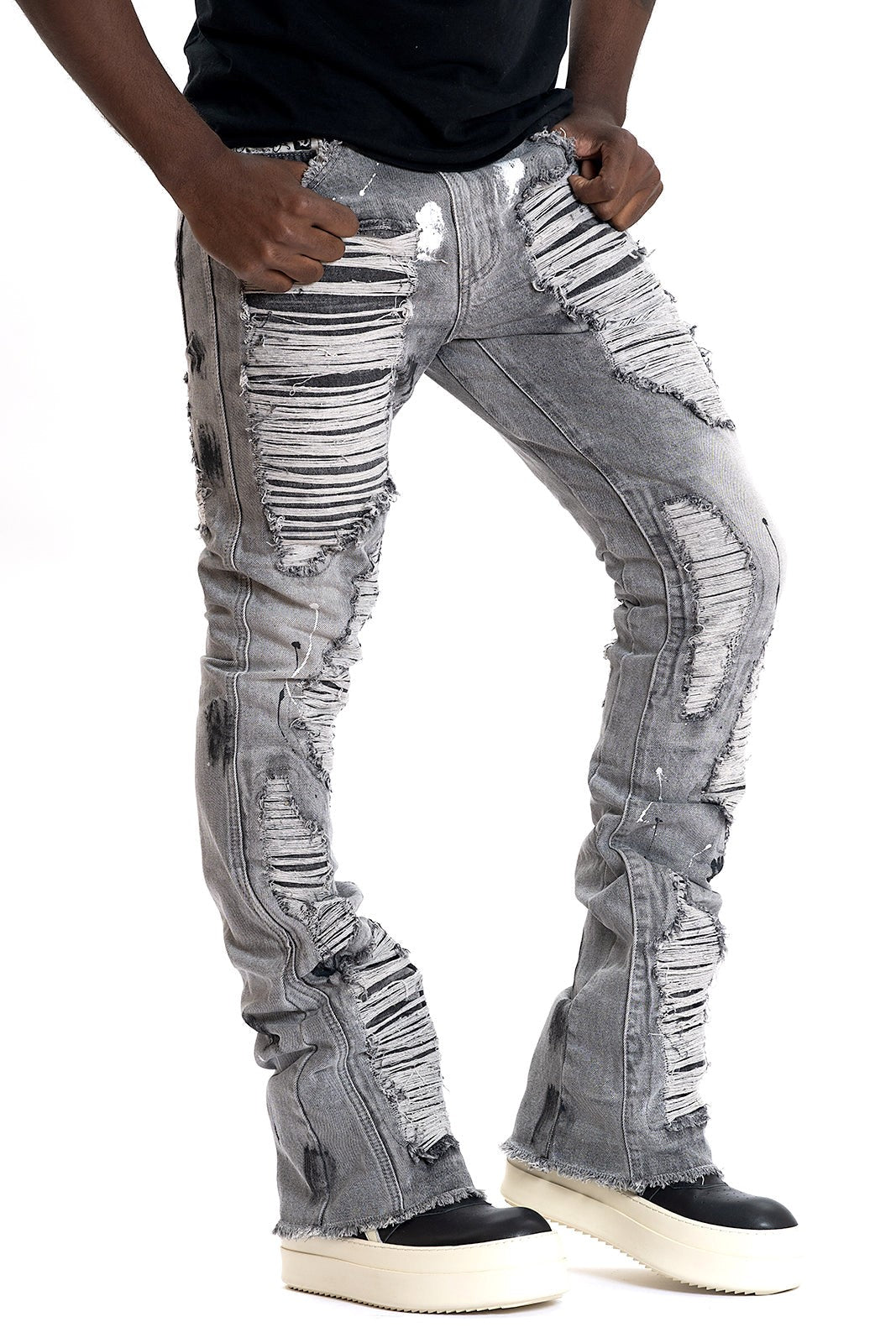 MENS FROST BASEL DISTRESSED STACKED JEAN (GREY)