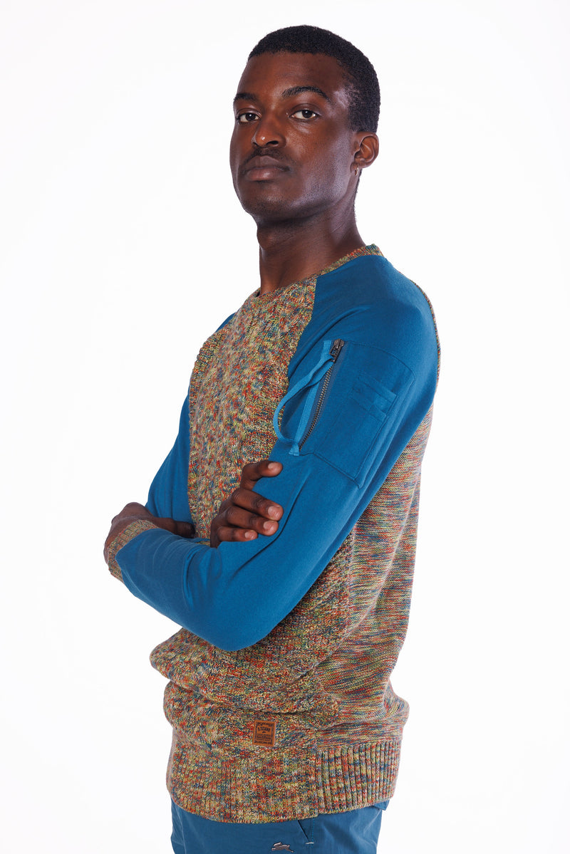 NICHOLAS | MEN'S LONG SLEEVE VARIEGATED SWEATER KNIT PULLOVER (DARK TEAL)