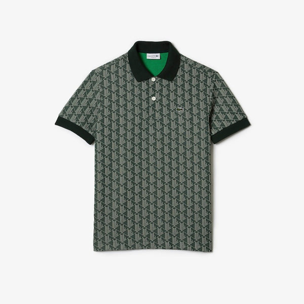 MEN'S LACOSTE CLASSIC FIT MONOGRAM PRINT POLO (GREEN/BEIGE)