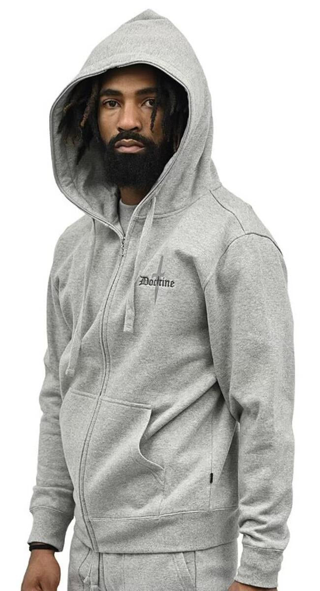 MENS DOCTRINE DAGGER FACIAL HOODIE (HEATHER GREY)