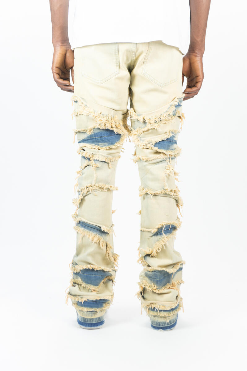 MENS R3BEL DENIM RIP & FRAY STACKED DENIM (DESERT)