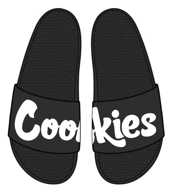 COOKIES ORIGINAL MINT LOGO FAUX LEATHER SLIDES (BLACK)