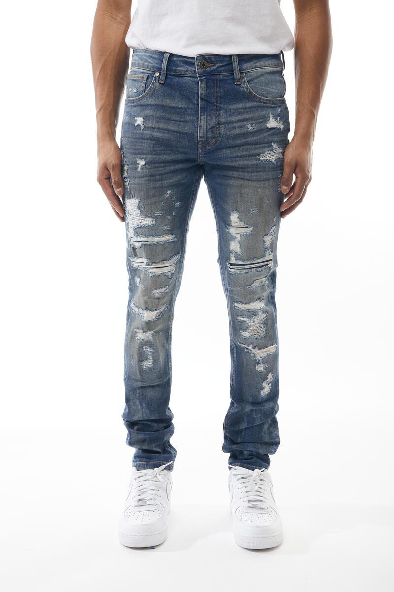 MENS M. SOCIETY RIP & REPAIR JEAN (BLIZZARD)