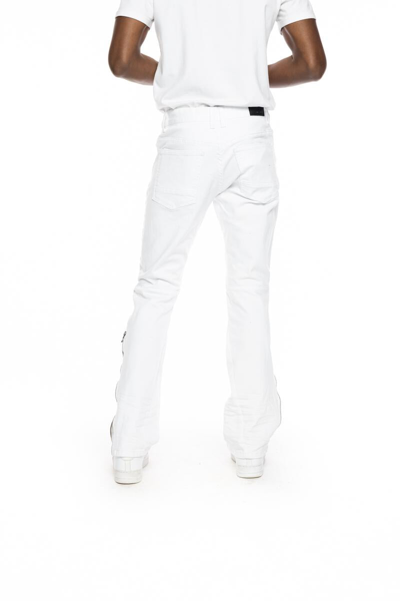 MEN'S SMOKE RISE RIP & REPAIR STACKED FLARE FASHION JEAN (WHITE)