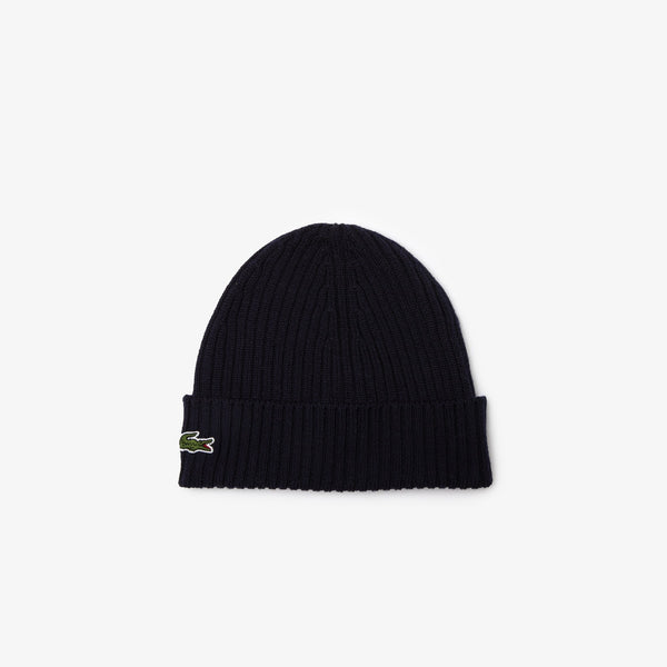 LACOSTE UNISEX RIBBED WOOL BEANIE (NAVY BLUE)
