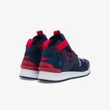 MEN'S LACOSTE RUN BREAKER TEXTILE AND LEATHER TRAINER (NAVY/RED)