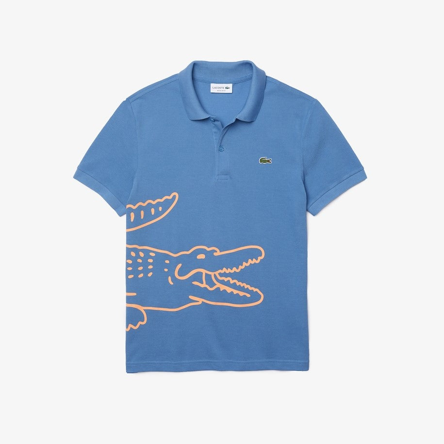 MEN’S LACOSTE REGULAR FIT CROCODILE PRINT COTTON PIQUÉ POLO SHIRT (TURQUIN BLUE)