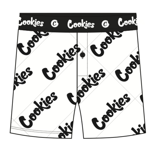 COOKIES REPEATED PRINT ELASTIC WAISTBAND BUTTON FLY COTTON BOXER BRIEFS (WHITE)