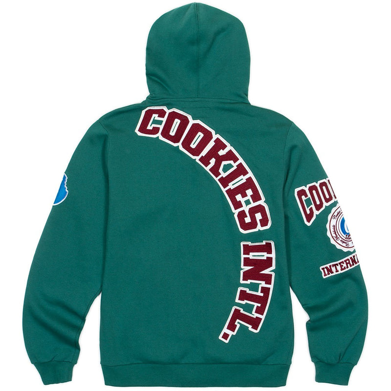 DOUBLE UP FLEECE SNAP-FRONT HOODY W/ RAISED VINTAGE CHAINSTITCH COOKIES LOGO EMBROIDERIES (FOREST GREEN)