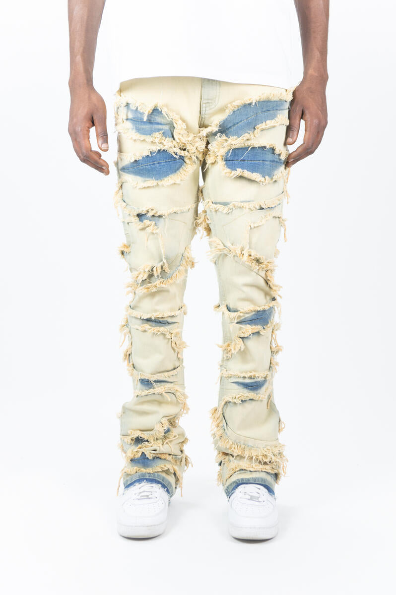 MENS R3BEL DENIM RIP & FRAY STACKED DENIM (DESERT)