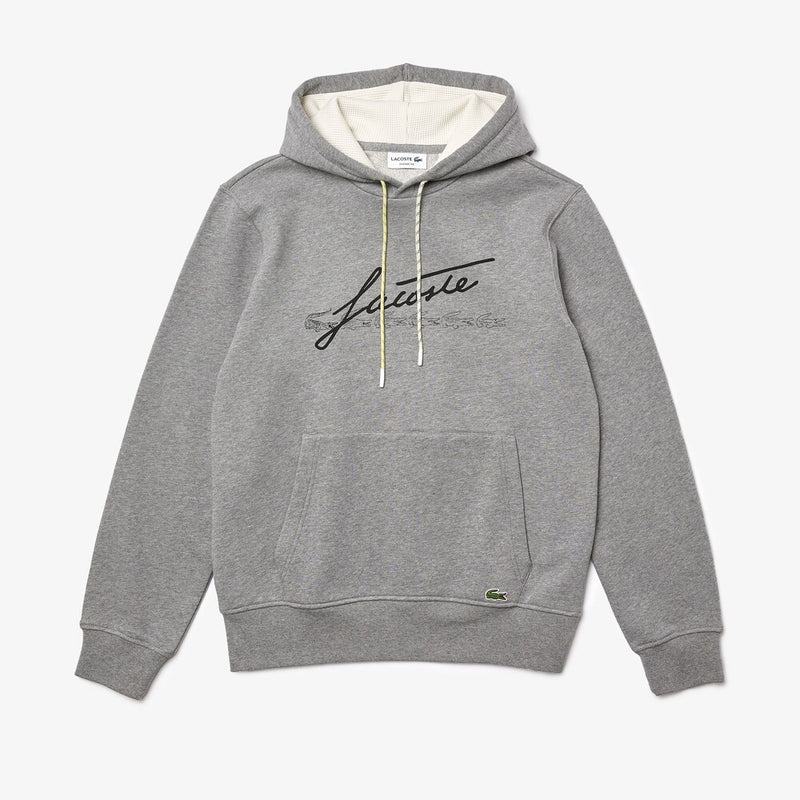MEN'S LACOSTE SIGNATURE HOODED FLECKED COTTON FLEECE HOODIE (GREY CHINE)