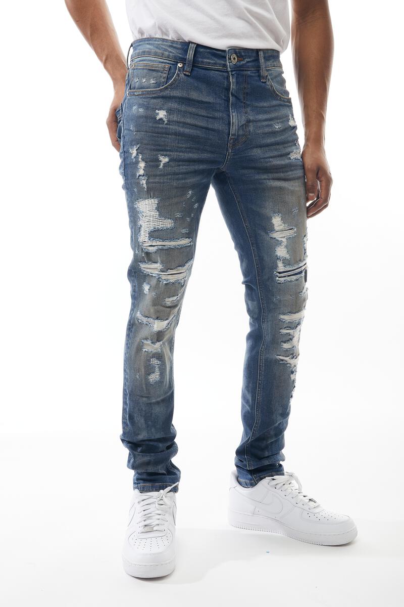 MENS M. SOCIETY RIP & REPAIR JEAN (BLIZZARD)