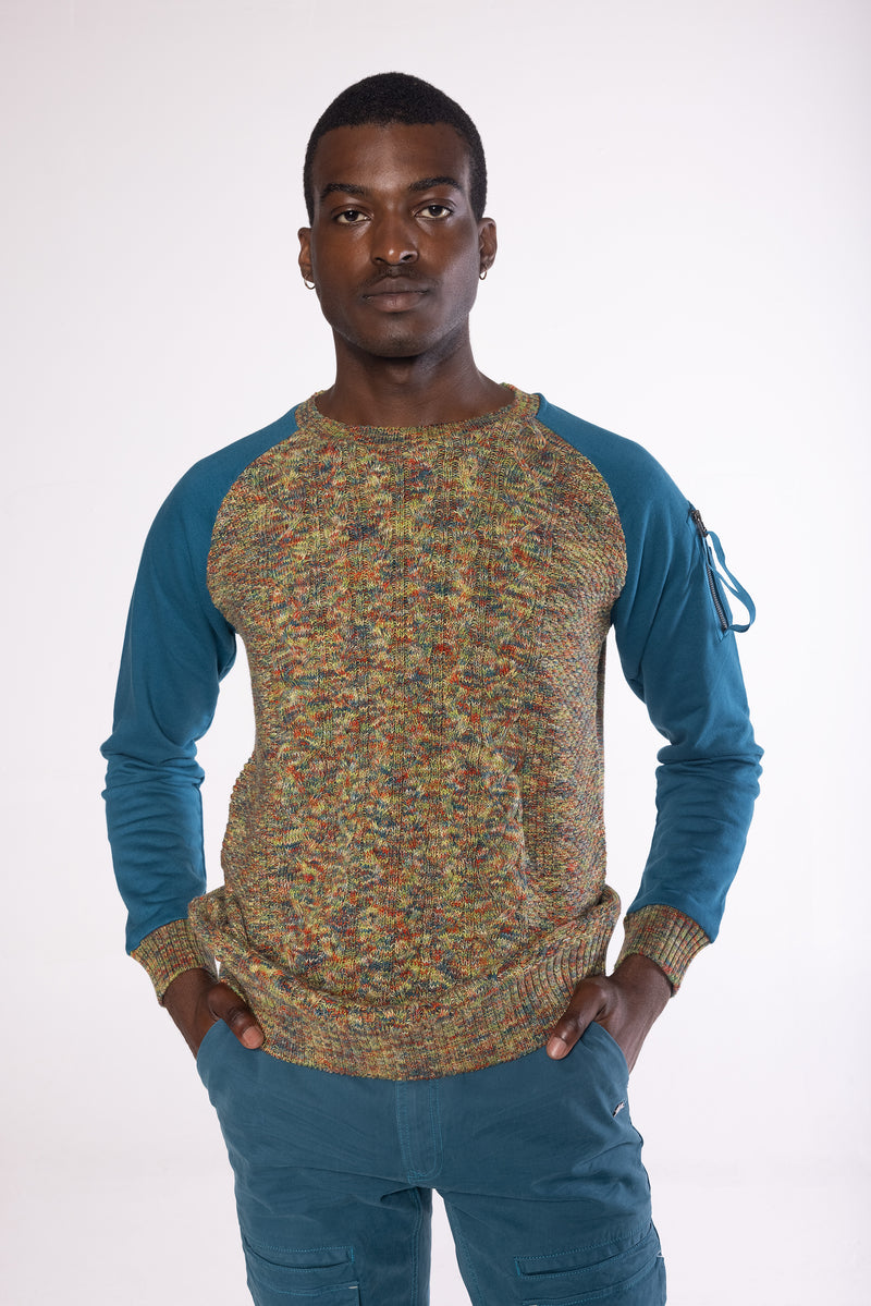 NICHOLAS | MEN'S LONG SLEEVE VARIEGATED SWEATER KNIT PULLOVER (DARK TEAL)