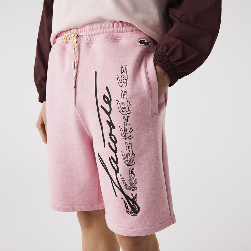 MEN'S LACOSTE SIGNATURE PRINT COTTON FLEECE SHORT (PINK)