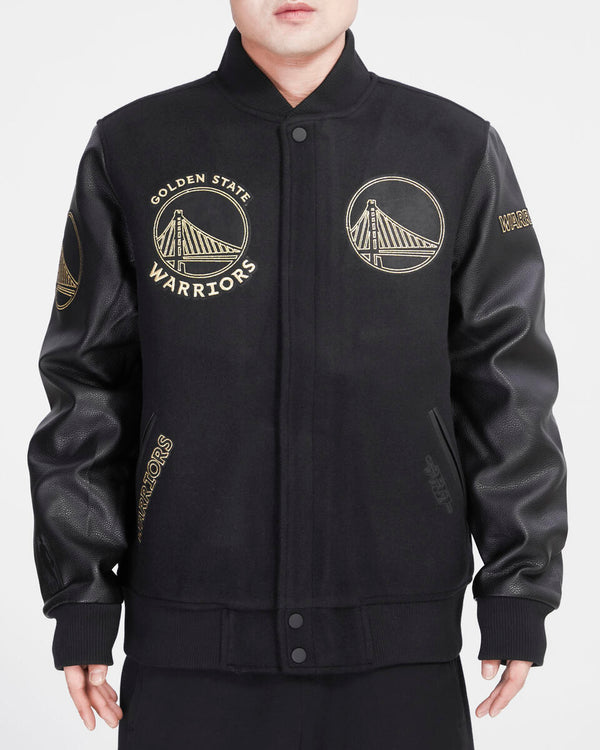 MENS GOLDEN STATE WARRIORS BLACK & GOLD WOOL VARSITY JACKET (BLACK/GOLD)