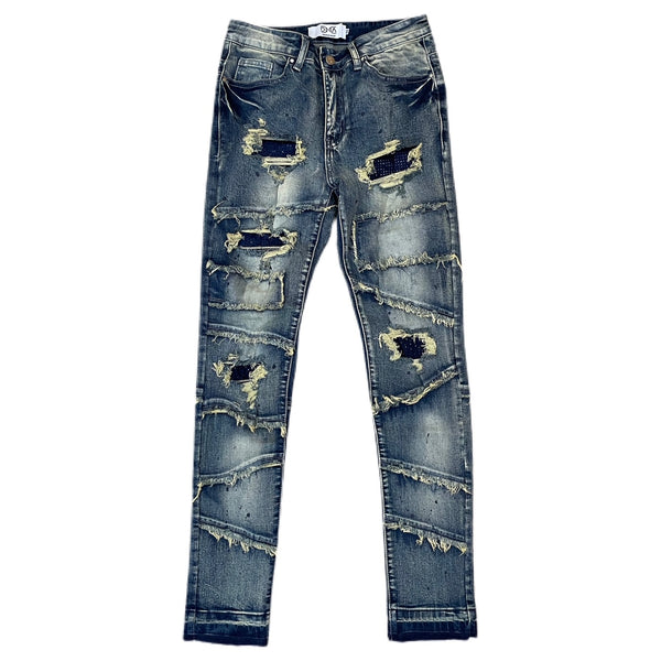 MEN'S DNA PREMIUM SHREDDED STUD PATCHED JEAN (DIRT/NAVY)