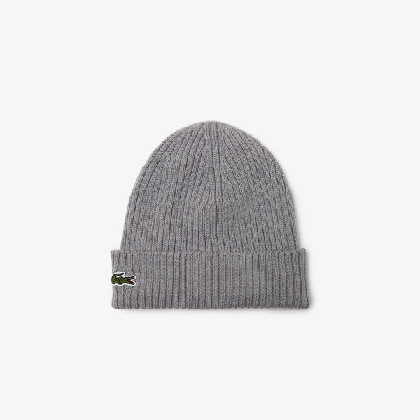 LACOSTE UNISEX RIBBED WOOL BEANIE (GREY CHINE)