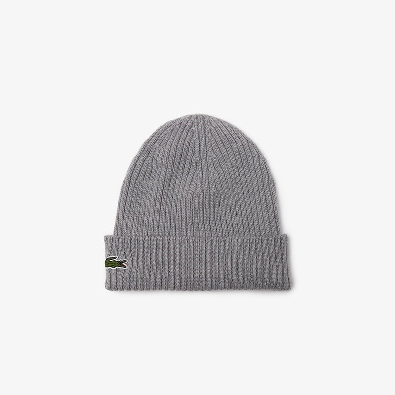 LACOSTE UNISEX RIBBED WOOL BEANIE (GREY CHINE)