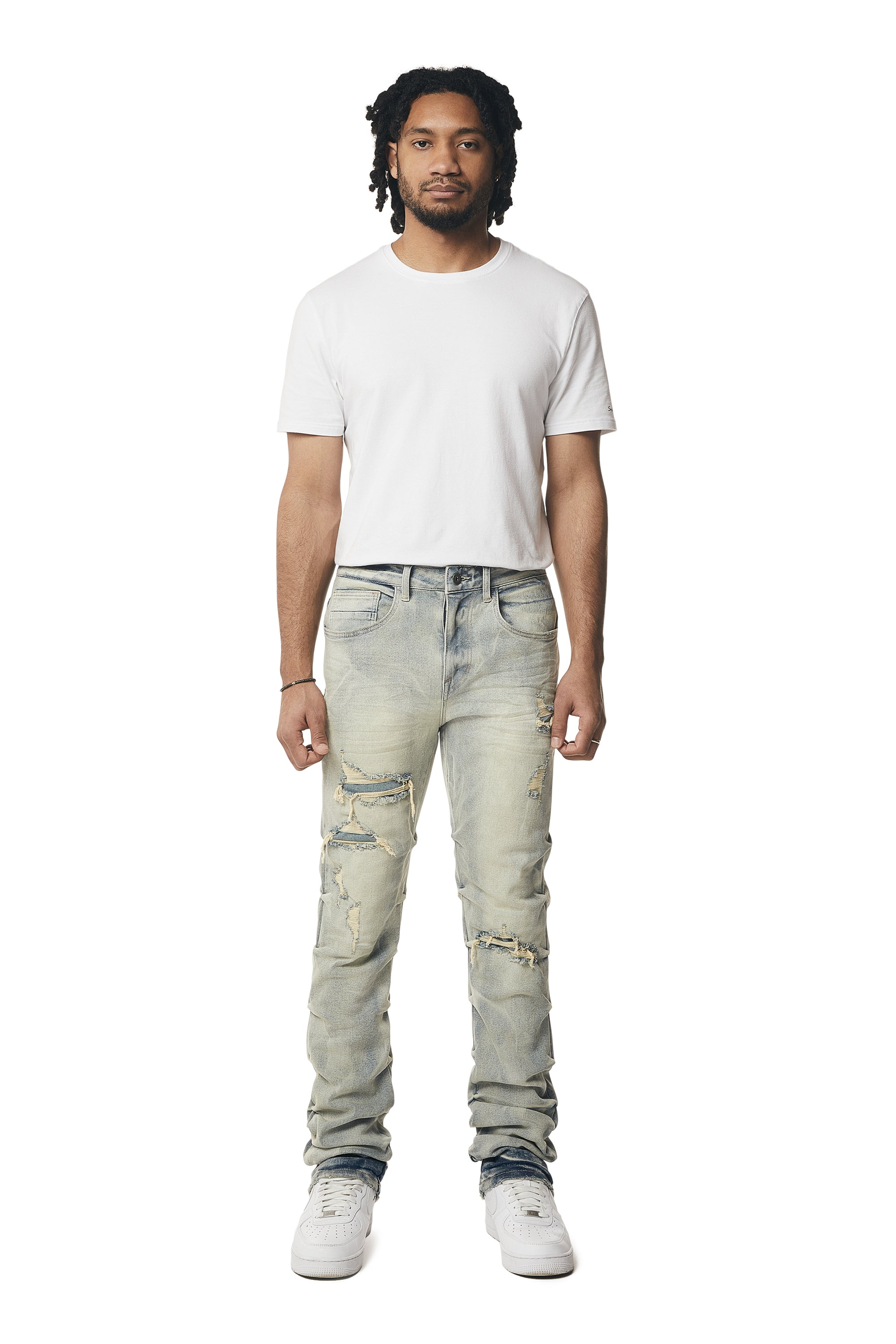 MENS SMOKE RISE CRINKLE EFFECT STACKED JEAN (INDUSTRIAL BLUE)